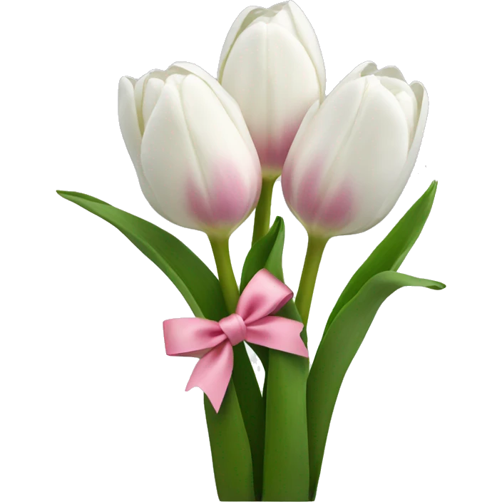 White tulips with pink bow holding them together  emoji
