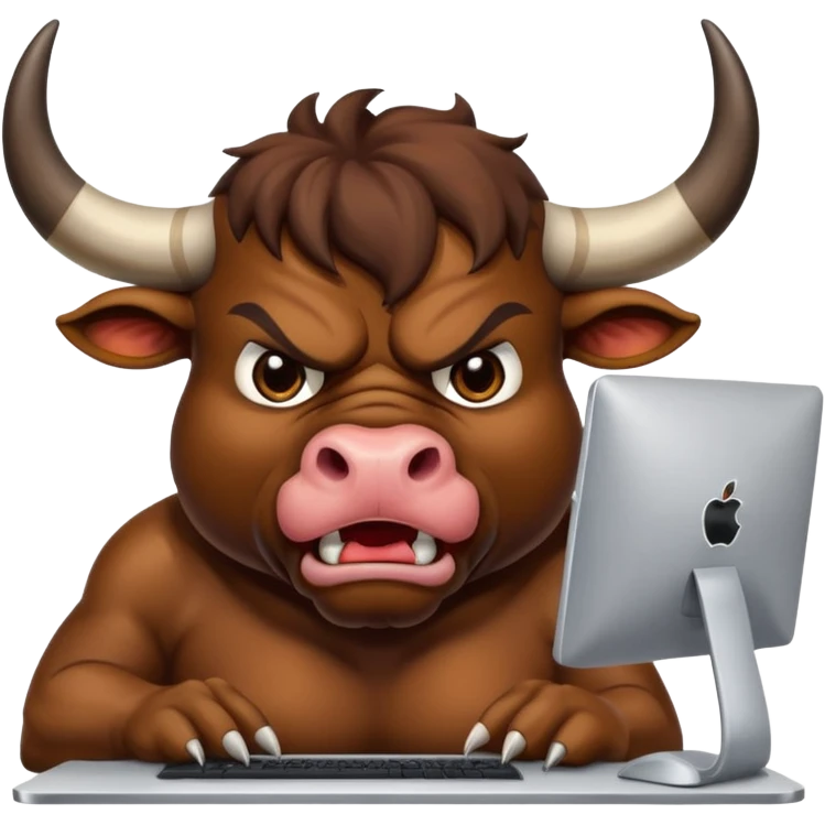 un toro arrabbiato seduto davanti al pc che impreca emoji