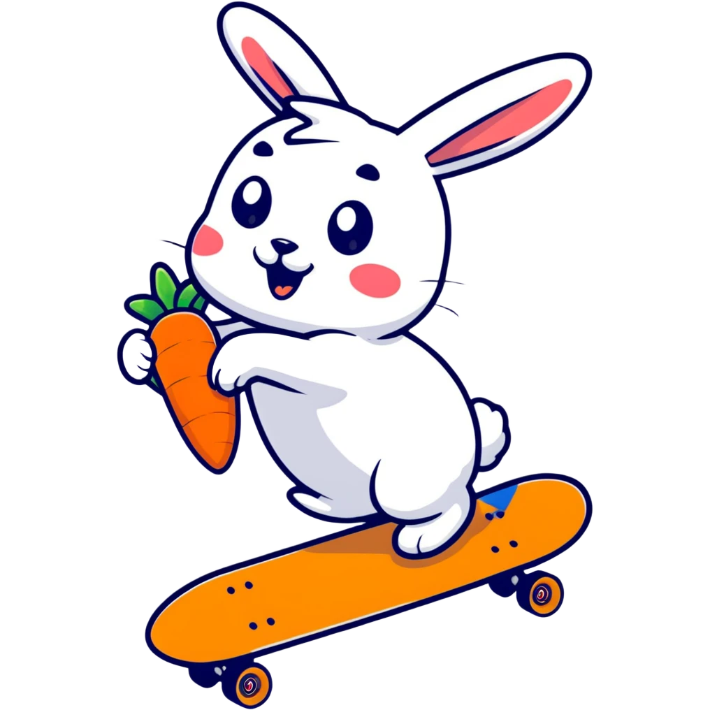 Funny rabbit riding a skateboard with carrot in hand emoji