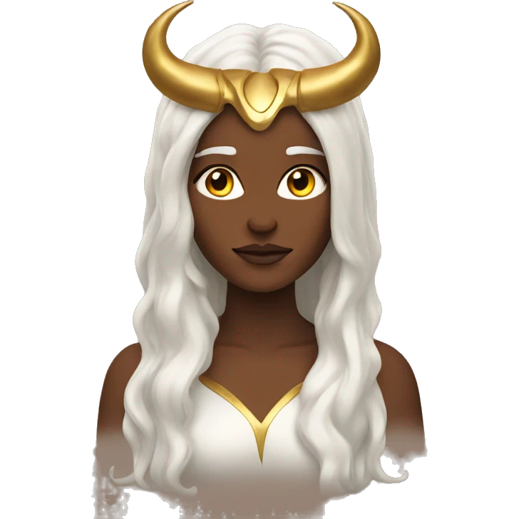 goddess with Long brown hair and gold horns  emoji