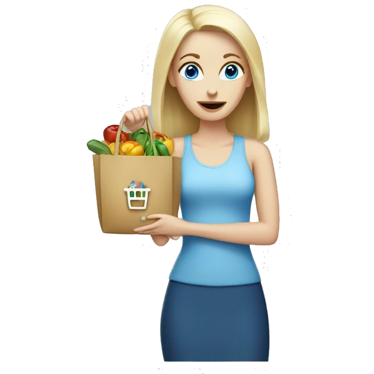 white woman, blue eyes, buying shopping emoji
