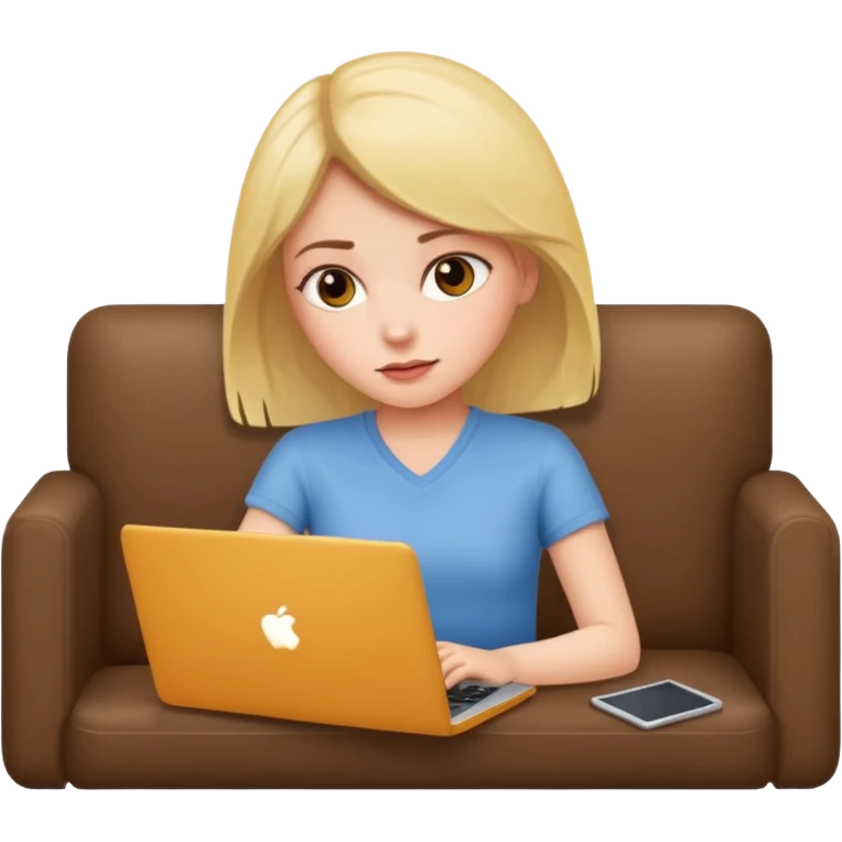 A girl is lying on the couch with a laptop, working emoji