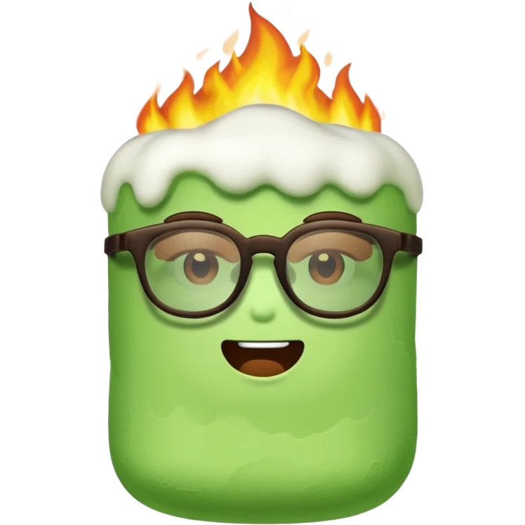 burning green marshmallow with ,glassess, just marshmallow emoji
