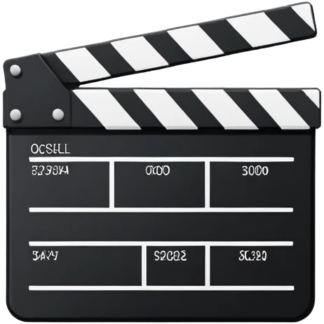 movie clapperboard with geometric outline, precise thin black lines and only one diagonal line crossing through, clean minimalist design emoji