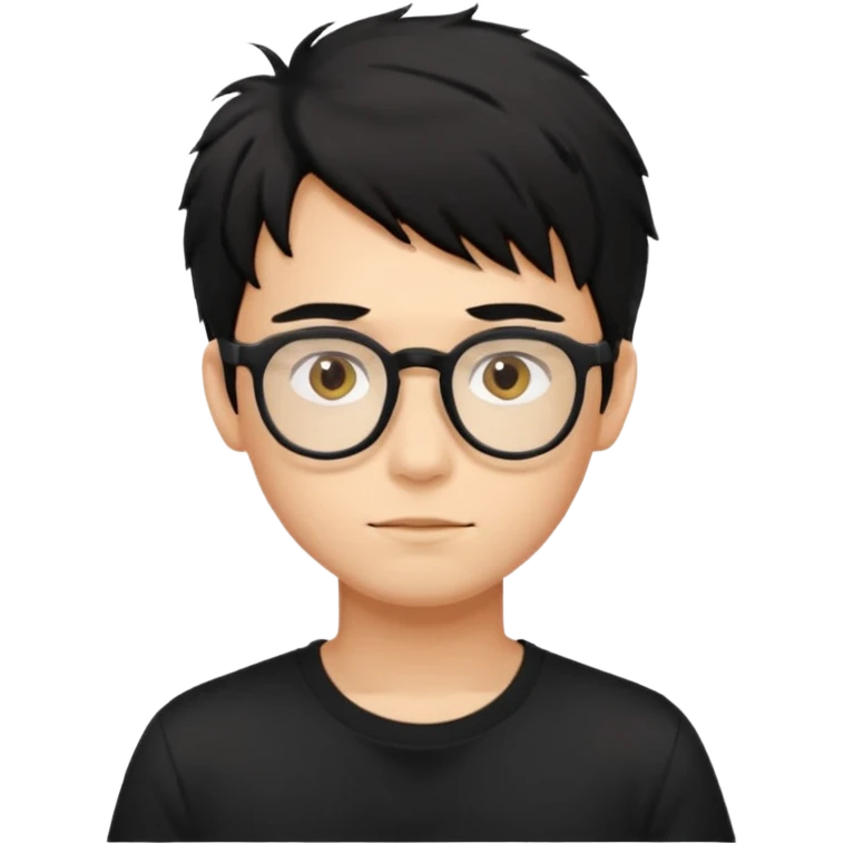 a light tan handsome boy with messy a black hair and spectacles. wearing a black tshirt emoji