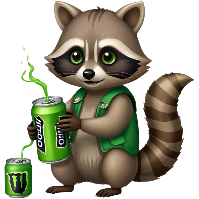 raccoon drinking a monster energy emoji