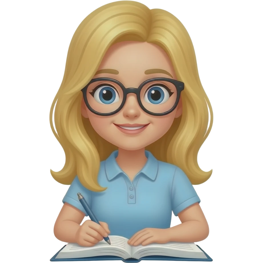 chica rubia con gafas estudiando en la biblioteca emoji