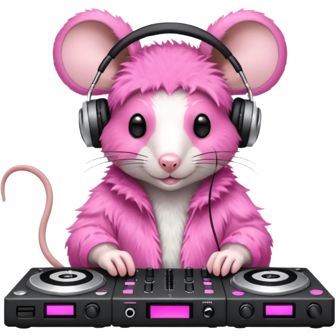 Pink rat using dj decks emoji