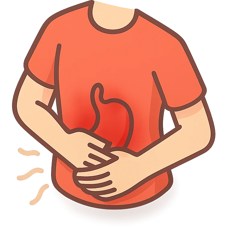 close-up of a painful stomach, only stomach and hands holding it, waves showing pain, detailed shadows and highlights, no face or legs, transparent background emoji