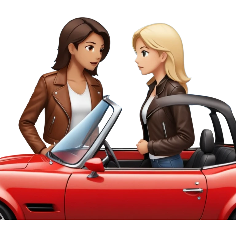 woman standing outside sports car talking to man inside sports car with window down emoji