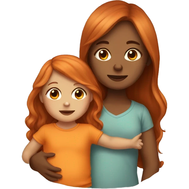 Tan Girl with long orange hair holding a brown haired baby boy emoji