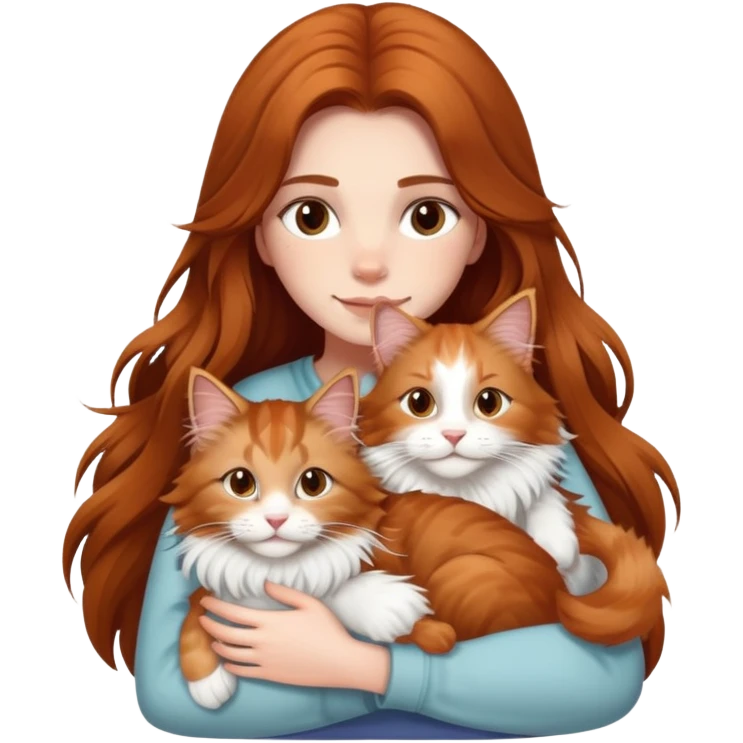 A girl with long  hair tightly hugged a Maine coon emoji