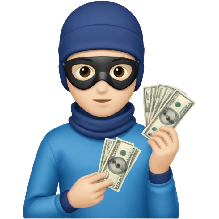 A boy with a ski mask on with money in his hand  emoji