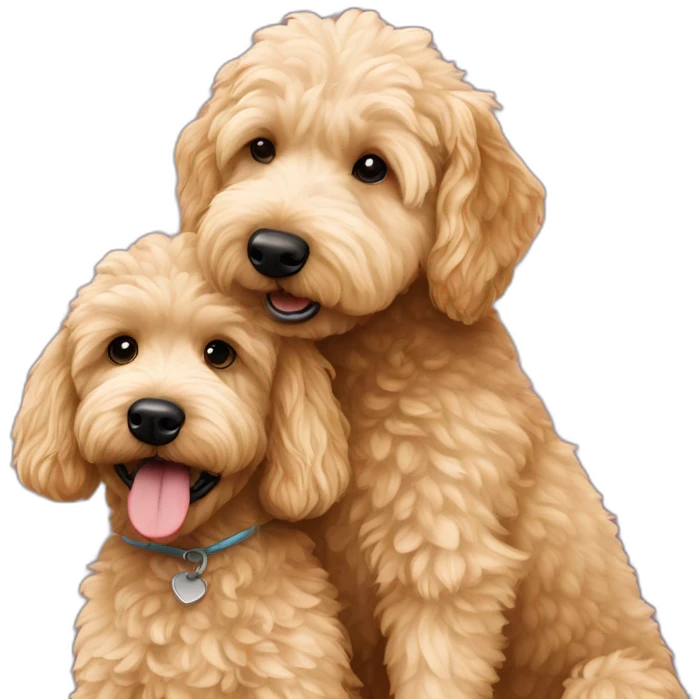 A goldendoodle and a miniature poodle hugging emoji