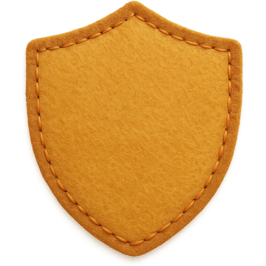 <StylePrompt>
  <Name>Minimal Felt Appliqué Icon</Name>
  <Description>
    A simplified plush icon style with soft felt textures, minimal facial features, and gentle stitching. Focuses on iconic shapes with low visual complexity for maximum clarity at small sizes.
  </Description>
  <VisualProperties>
    <Material>Felt</Material>
    <Texture>Soft, matte surface with faint fiber detail</Texture>
    <Stitching>
      <Type>Thin thread</Type>
      <Color>Muted orange or brown</Color>
      <Pattern>Sparse edge stitching only</Pattern>
    </Stitching>
    <Padding>Low to moderate—slightly puffy but not high-relief</Padding>
    <Edges>Smooth, rounded</Edges>
    <ColorPalette>
      <Primary>Warm yellows, oranges, and browns</Primary>
      <Accent>Minimal dark brown for eyes and nose</Accent>
      <Background>Plain or soft gradient, off-white preferred</Background>
    </ColorPalette>
  </VisualProperties>
  <FacialFeatures>
    <Eyes>Small circles, dark brown</Eyes>
    <Nose>Simple dot or triangle</Nose>
    <Mouth>Omit or use curved line only</Mouth>
    <DetailLevel>Low</DetailLevel>
  </FacialFeatures>
  <Rendering>
    <Lighting>Flat and soft, minimal shadows</Lighting>
    <Perspective>Side or front profile, no complex angles</Perspective>
  </Rendering>
  <Applicability>
    <SubjectType>Animals, objects, icons</SubjectType>
    <OutputFormat>Flat icon or patch-style asset</OutputFormat>
  </Applicability>
</StylePrompt>


{subject} = shield emoji