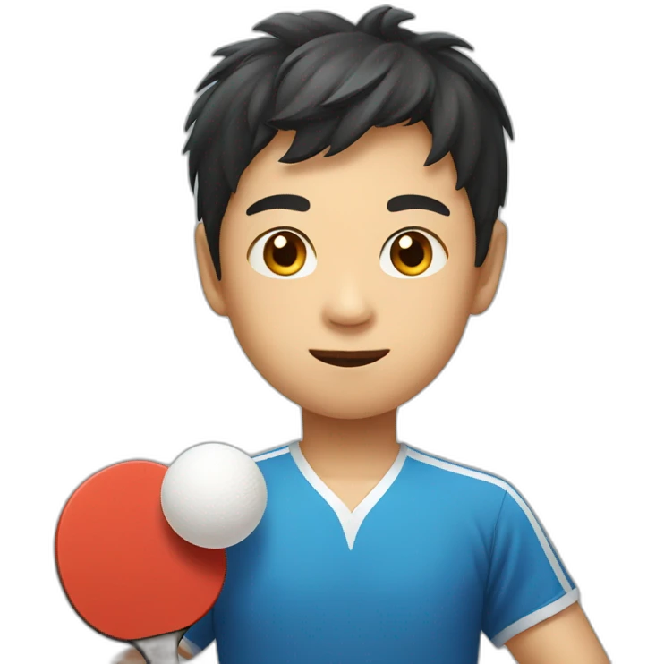 cute Asian boy with table tennis emoji