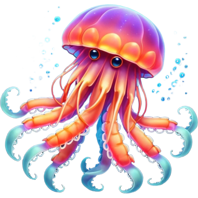 Neon glowing jellyfish-crab-squi emoji