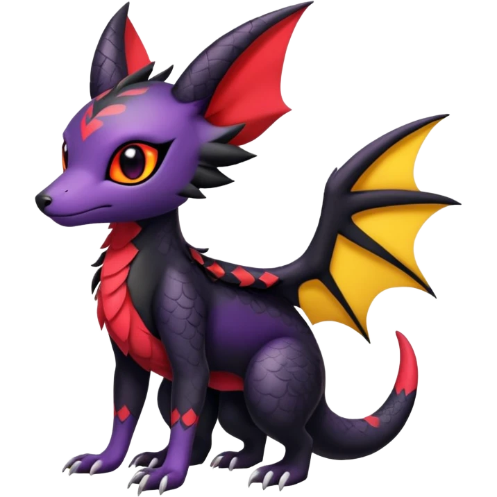 full body hybrid of Salandit Umbreon Noibat and Litten, cute pose emoji