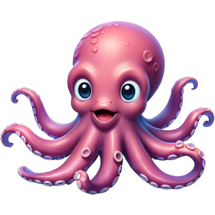 Cinematic Cute Octopus Portrait Emoji, Head tilted playfully and inquisitively, featuring a charming, rounded body with soft, shimmering skin and eight expressive, gently curling arms with playful suckers, with round, sparkling eyes full of wonder, Simplified yet irresistibly adorable features, highly detailed, glowing with a warm, inviting underwater glow, high shine, affectionate and lively, stylized with a touch of whimsical marine charm, soft glowing outline, capturing the essence of a mischievous yet loving octopus that seems as if it could float out of the screen into your arms! emoji