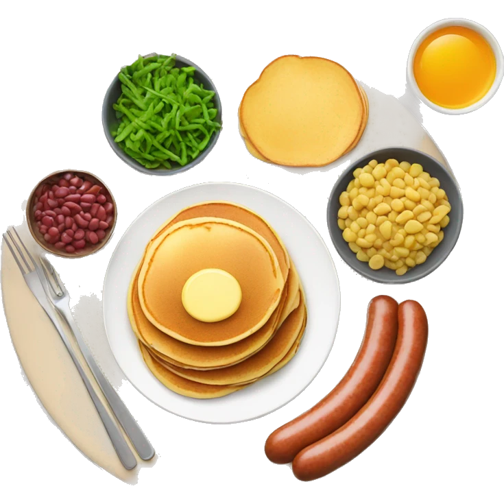 Pancakes, sausages, mixed veggies, beans breakfast emoji
