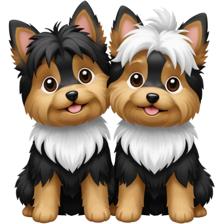 Two White & Black Party Yorkies playing together emoji
