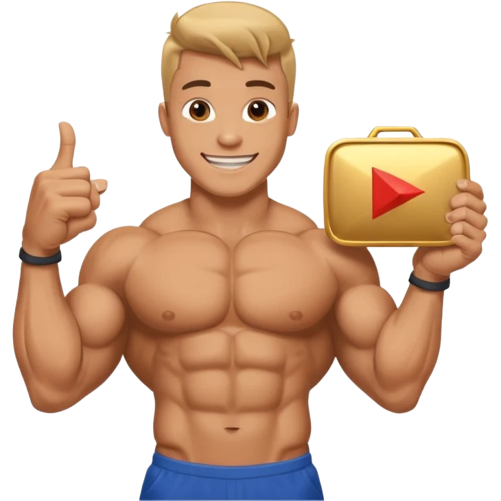 a happy bodybuilder flexing youtube golden play button emoji
