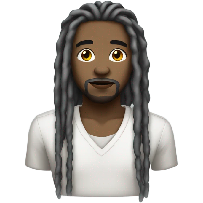 Black man with grey shoulder length dreads  with upside down cross chain emoji