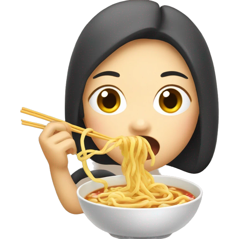 An Asian female worm eating noodle soup emoji