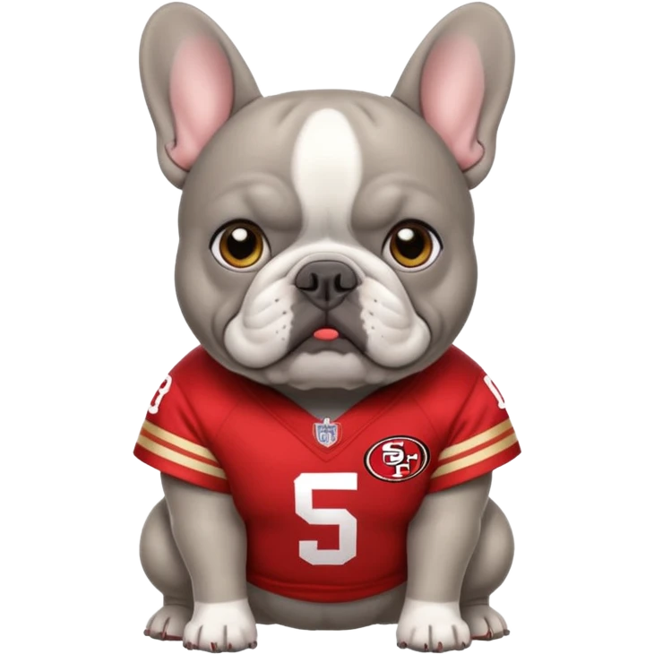 Fat All gray French bulldog in 49ers uniform  emoji