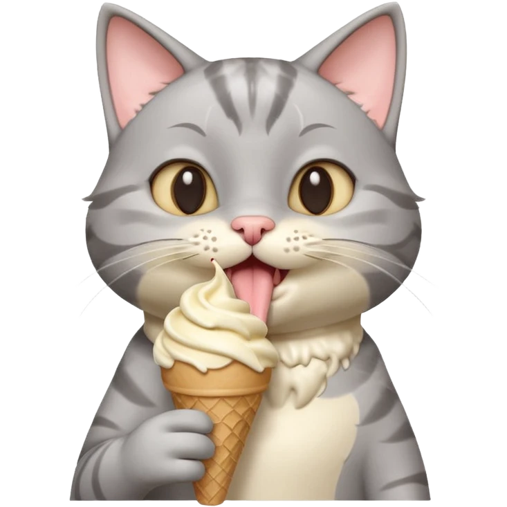 cute gray cat portrait, head and shoulders only, licking an ice cream cone, funny happy expression, 3D cartoon, mobile game icon style, clean background, no text, no watermark
 emoji