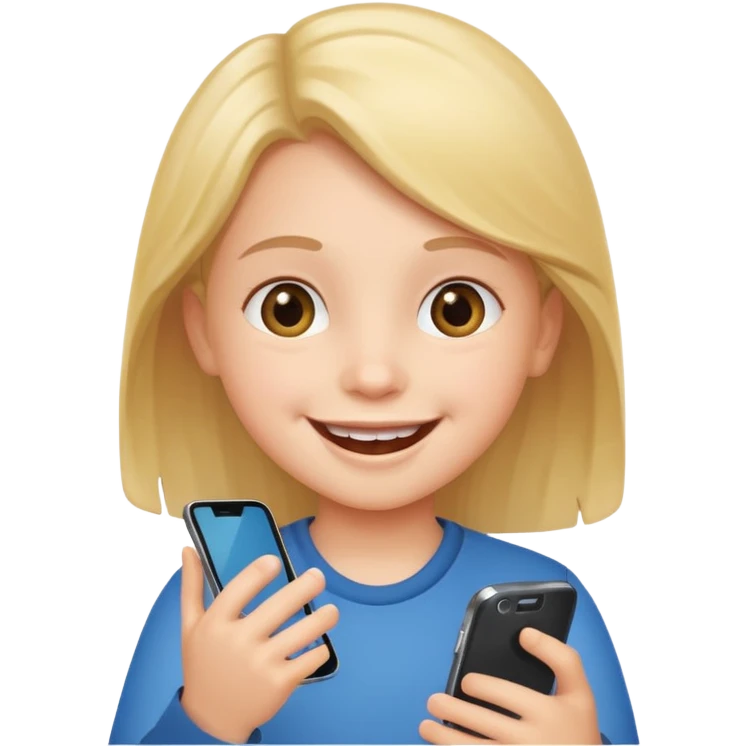 happy child with phone in hand emoji