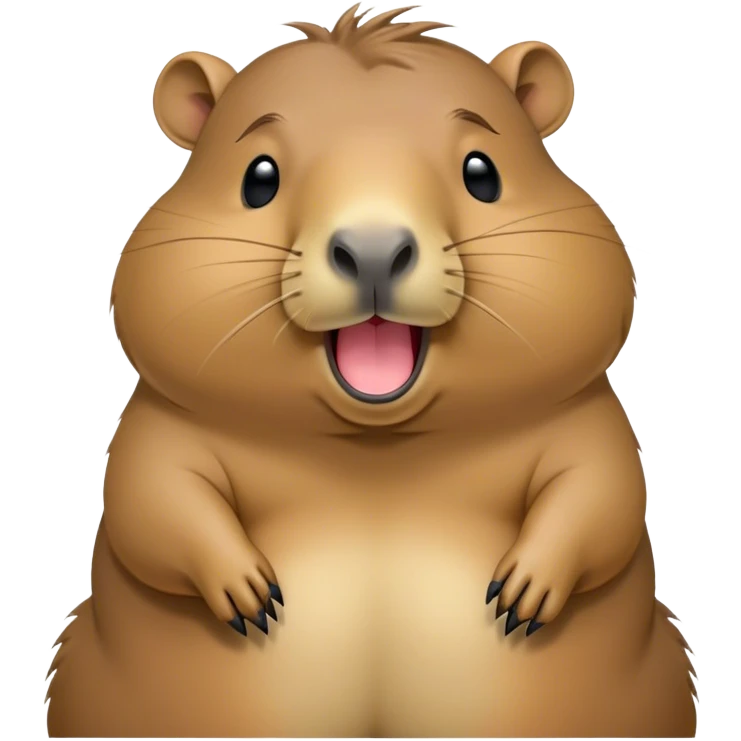 Cinematic Cute Yawning Capybara Portrait Emoji, Head tilted slightly with a dramatic, wide-open yawn, showcasing a plush, rotund body with a gently relaxed capybara face, including a short snout and subtly drooping ears, with drowsy, half-closed eyes rendered in exquisite detail; high shine, relaxed yet expressive, styled with a dash of playful natural charm, soft glowing outline, capturing the essence of a sleepy yet affectionate capybara that appears ready to stretch out for a peaceful nap! emoji
