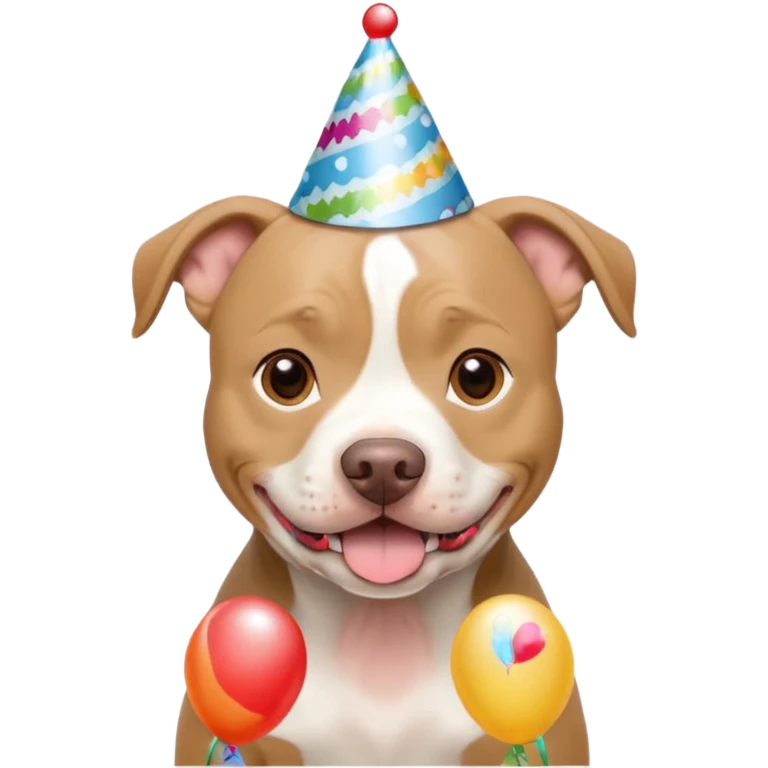 beige and white short haired pitbull with birthday hat emoji
