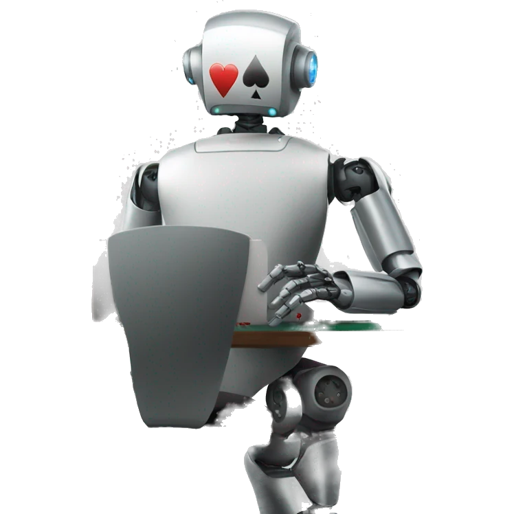 robot playing poker at a computer seen from behind emoji
