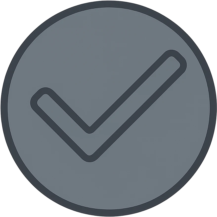 Create a modern icon style of a dark grey circle with a darker grey tick. Keep the background transparent. emoji