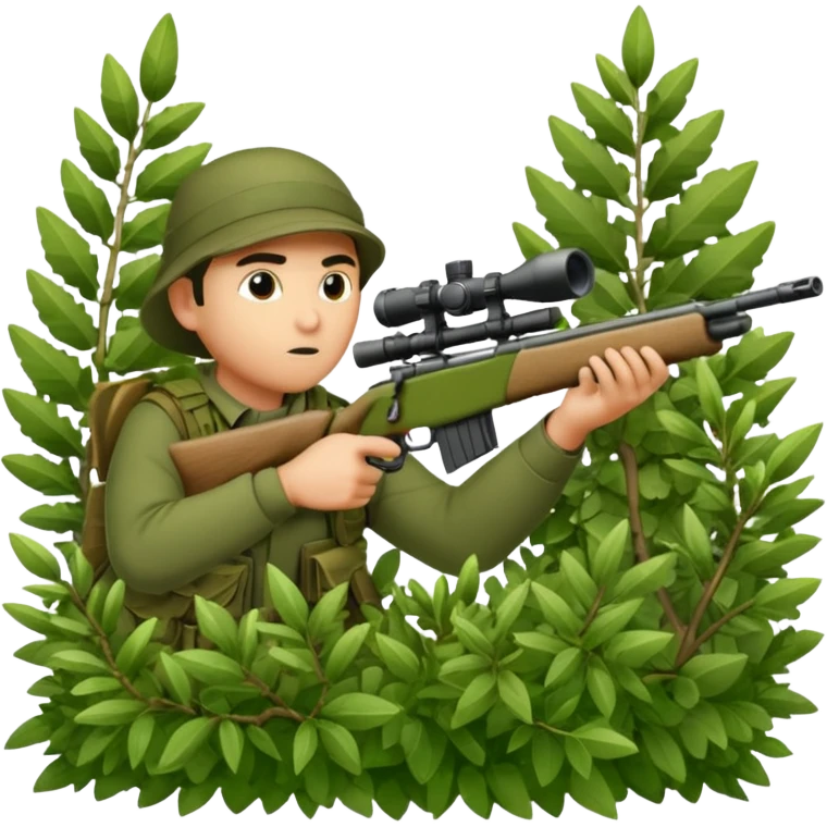 person sninping aiming with a long sniper in a big bush emoji