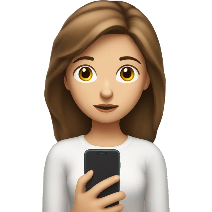 girl with brown hairs with her phone with a thoughtful face and look at its screen emoji