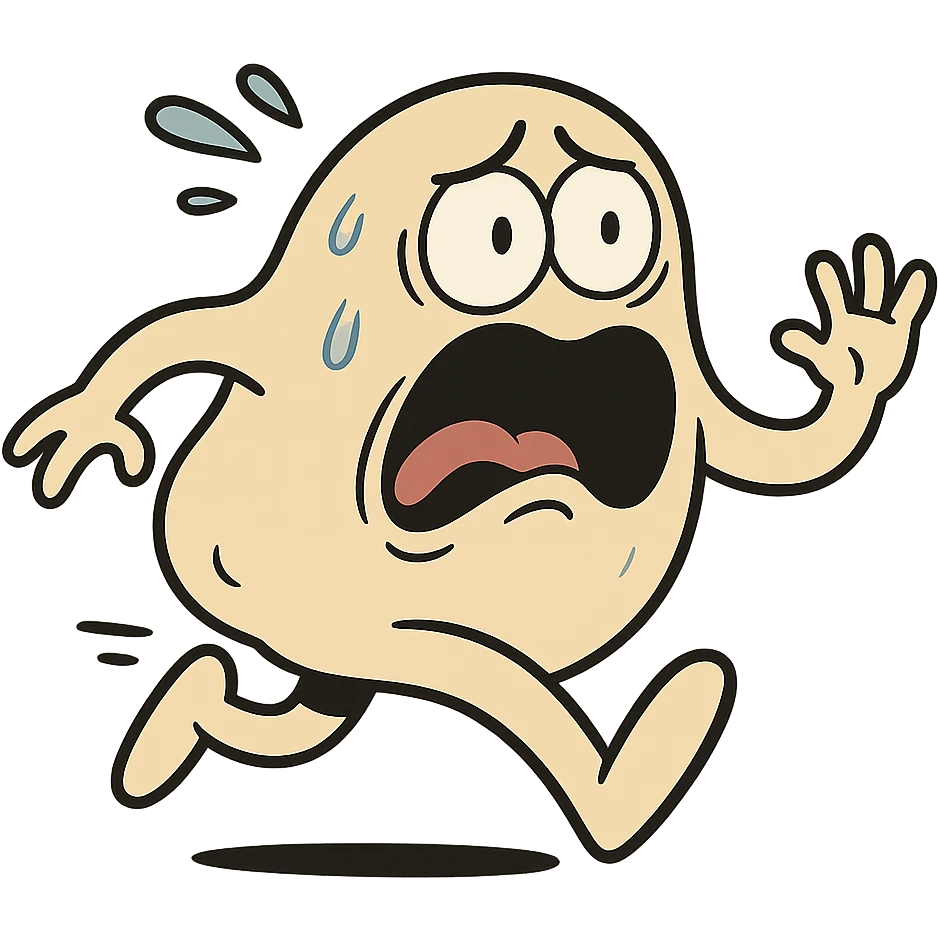 a terrified blob running away, expressive, simple background emoji