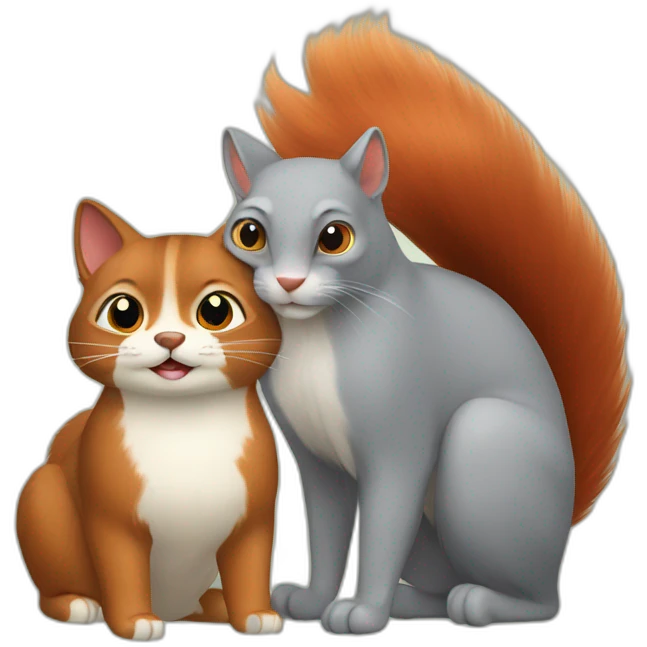 grey cat and red squirrel emoji