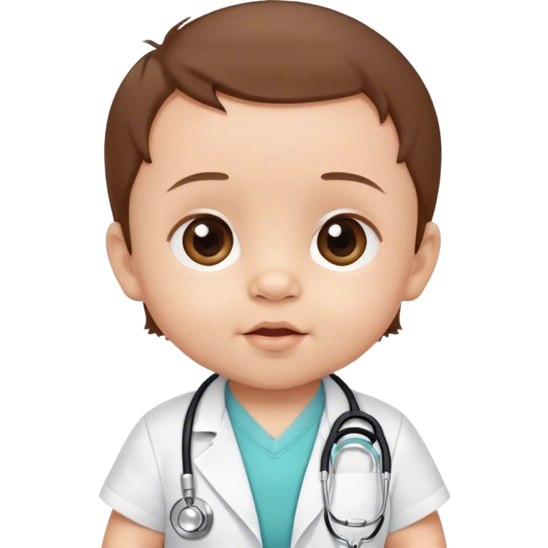 Brown hair baby, 4 months old, with a stethoscope emoji
