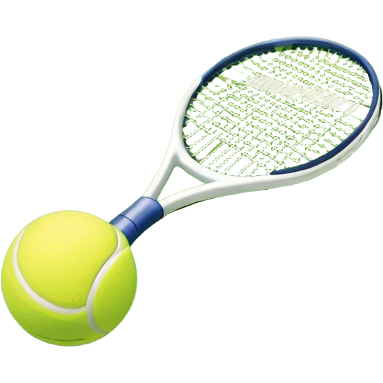 A tennis racket and ball placed on the grass court, with the lines of the court clearly visible in the background. The scene captures the essence of the sport, highlighting the equipment and the vibrant, open atmosphere of a tennis match emoji