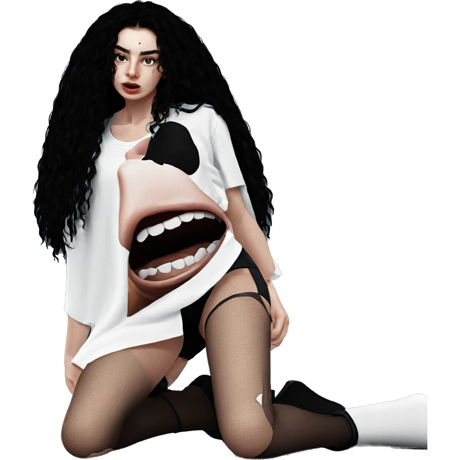 kneeling girl in torn pantyhose emoji