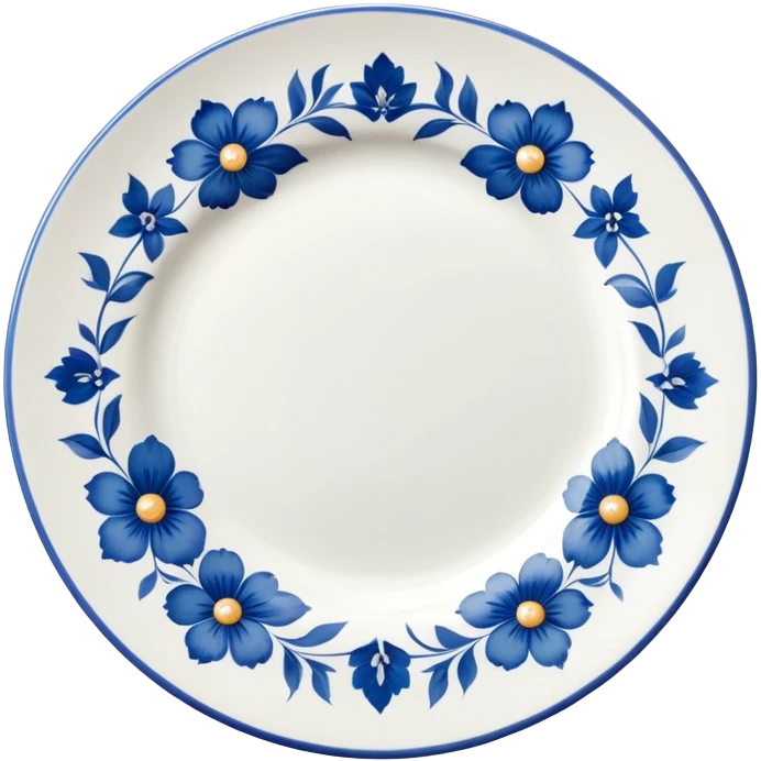 white vintage porcelain plate with blue floral decor emoji
