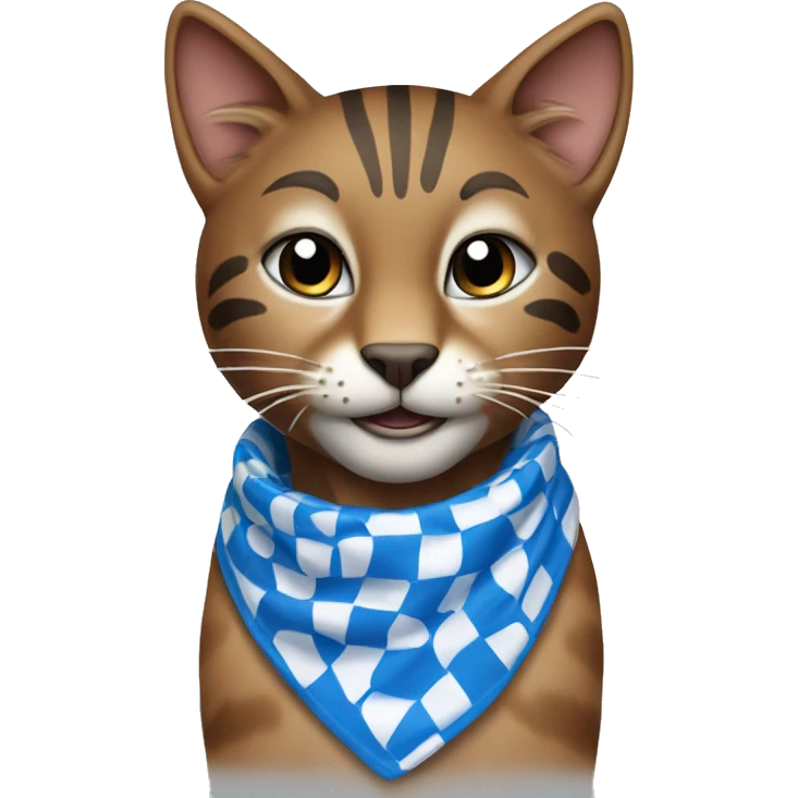 brown wildcat wearing blue and white checkered bandana around its neck emoji