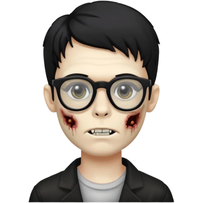 a zombie boy emoji with semi wavy hair and glasses emoji