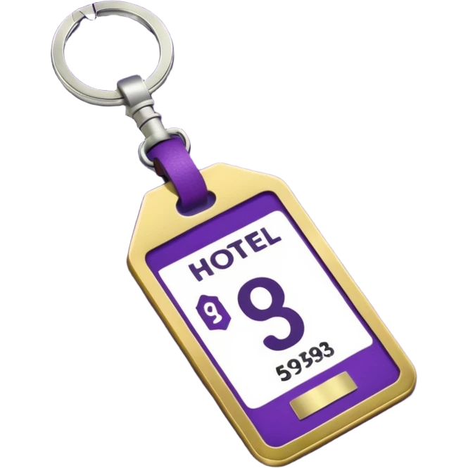 antique silver brass hotel key with large purple leather room number tag emoji