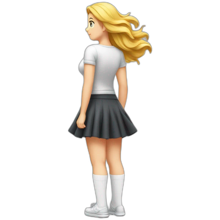 full-body-back-view-curvy-caucasian-beauty-in-small-skirt-lifted-by-strong-wind-butt-white-socks emoji
