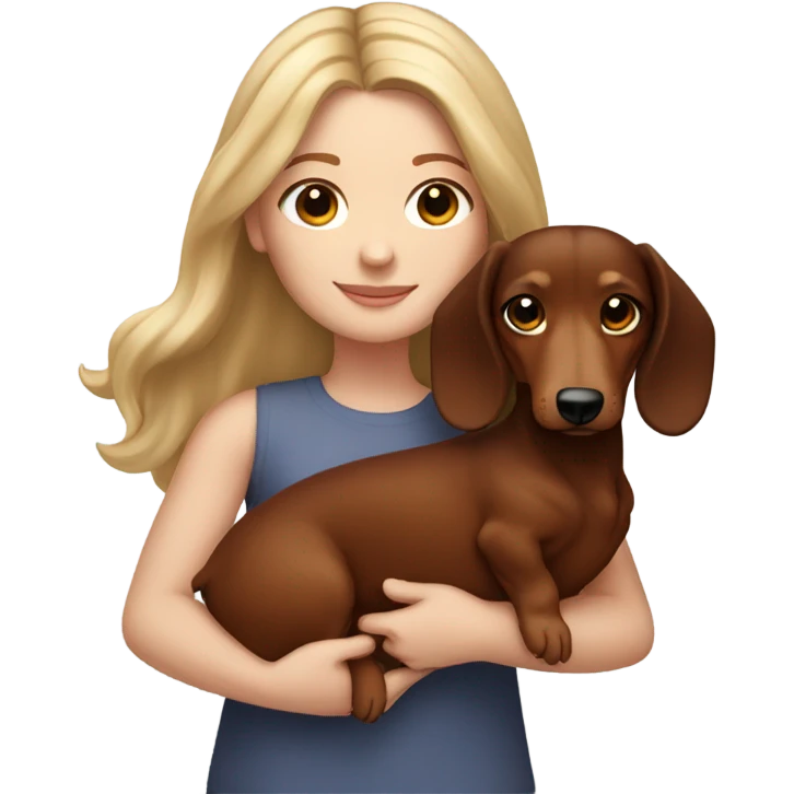 Dark hair white girl holding reddish brown long haired dachshund  emoji