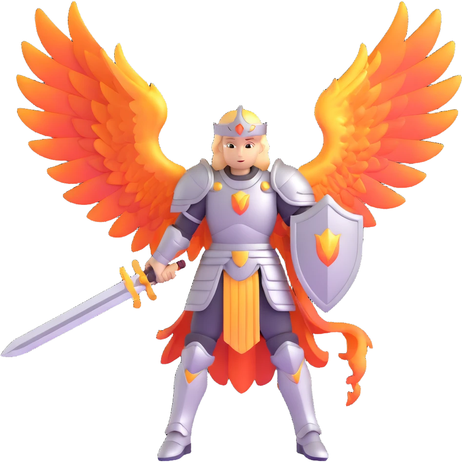 Archangel Michael in armor with flaming sword and large wings emoji