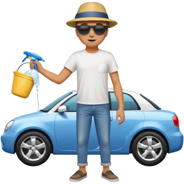 man washing a car outside his house full body emoji